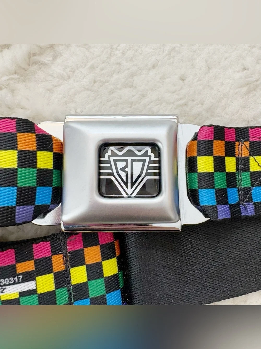 Buckle-Down Rainbow Checkered Seatbelt Adjustable Belt XL 32-52”